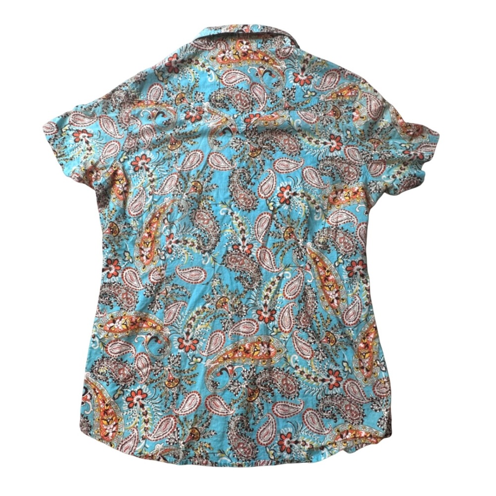 Ariat Shirt Womens Medium Blue Paisley Western Pearl Snap Short Sleeve Cotton - Picture 2 of 9